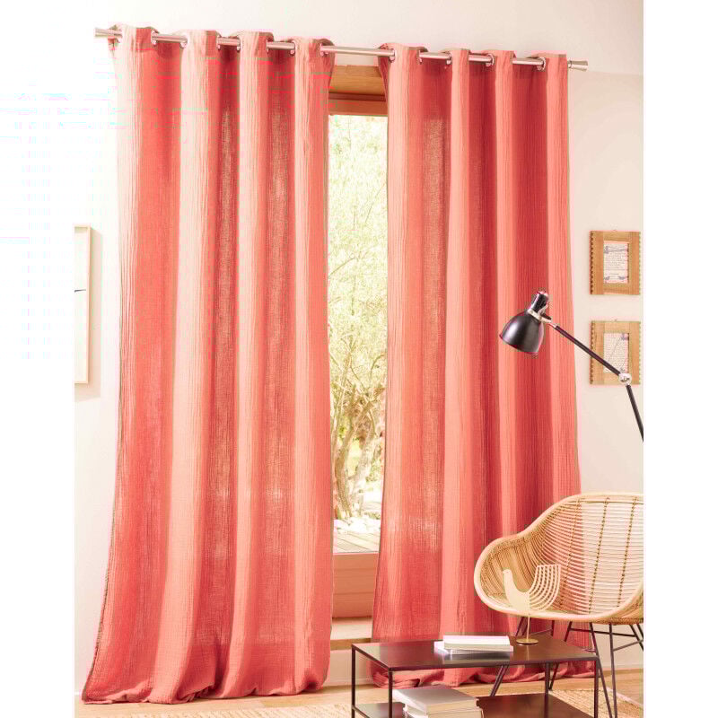 Lot de 2 rideaux tamisant à œillet 140 x 260 cm 'Gaze de Coton' - Gaze de coton Blush