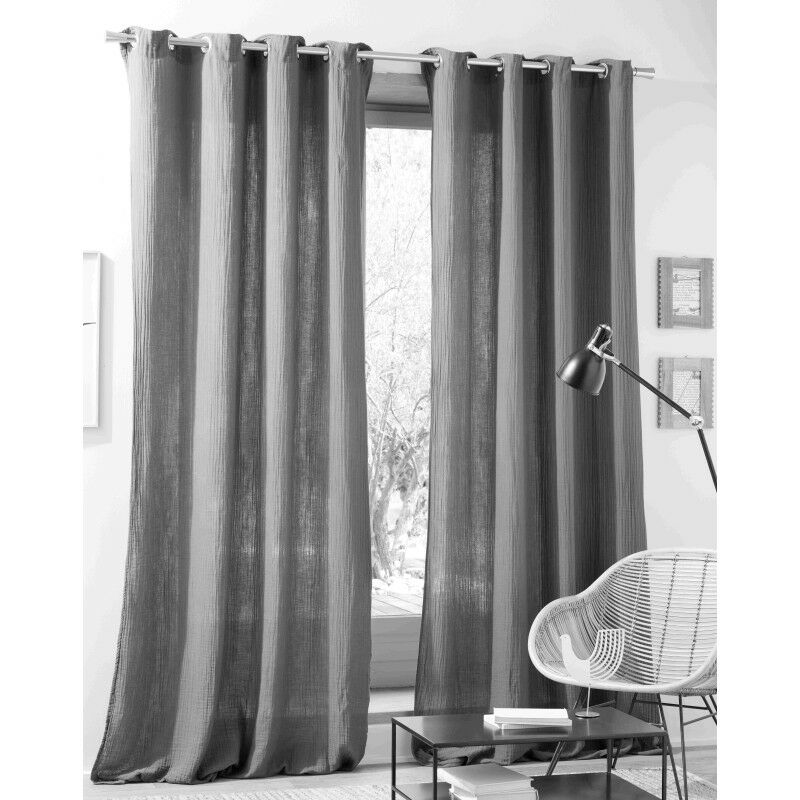 Lot de 2 rideaux tamisant à œillet 140 x 260 cm 'Gaze de Coton' - Gaze de coton Ardoise