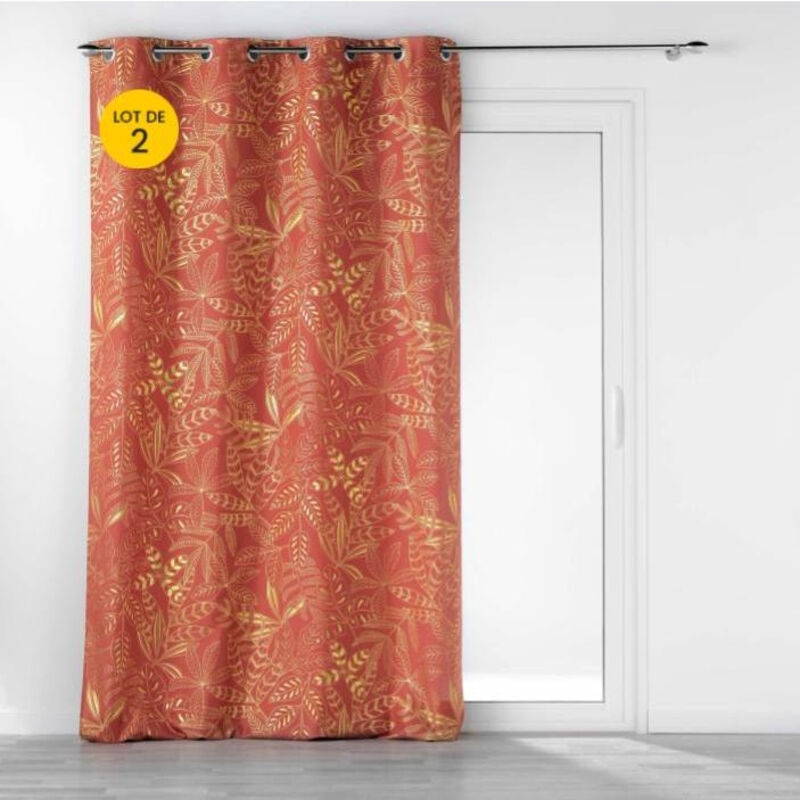 Lot de 2 Rideaux tamisant à oeillets 140 x 260 cm Imprimé métalillisé Belflor Terracotta/Or