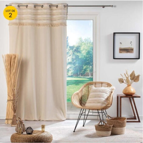 Lot de 2 Rideaux tamisant en coton 140 x 240 cm Atlas naturel