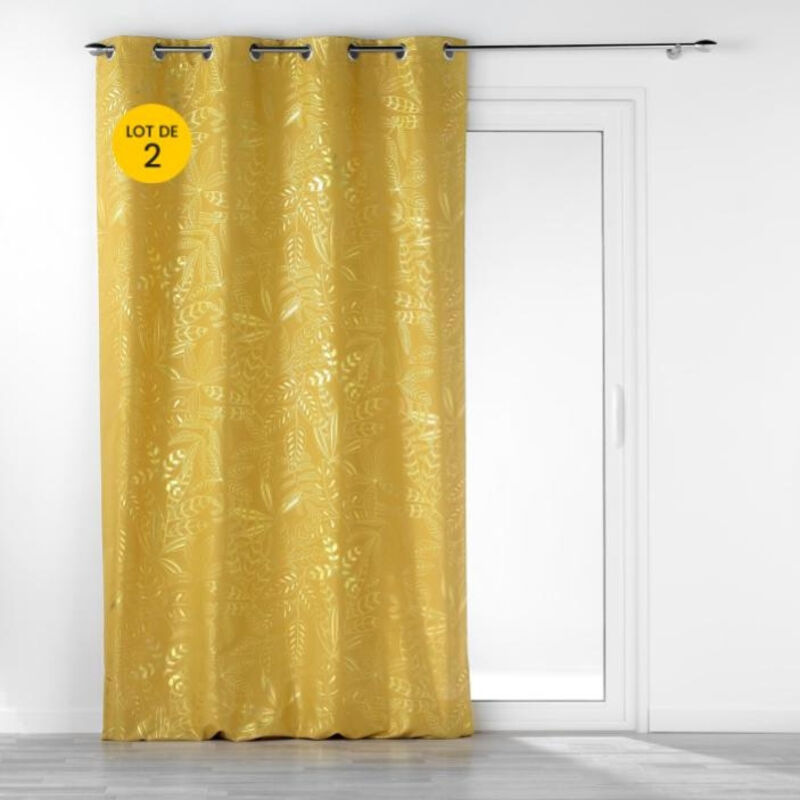 Lot de 2 Rideaux tamisant à oeillets 140 x 260 cm Imprimé métalillisé Belflor Jaune/Or