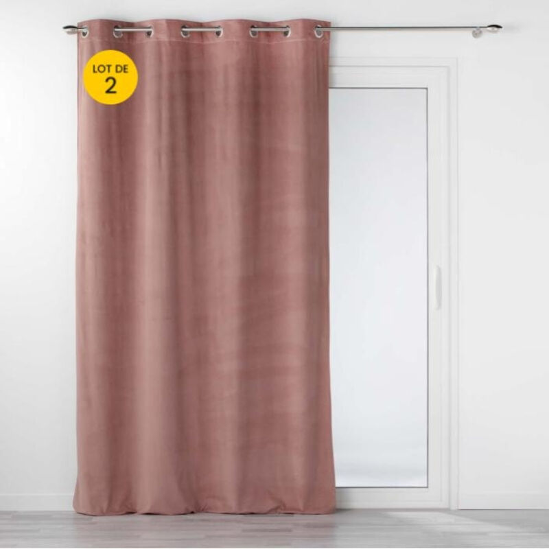Lot de 2 Rideaux tamisant à oeillets 140 x 260 cm velours relief Velouriane Rose