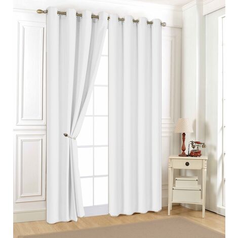 Lot de 2 rideaux UNI Aveline 140 x 240 cm – 100 % microfibres – 8 anneaux pour installation facile – Couleur blanche – Rêves & Déco