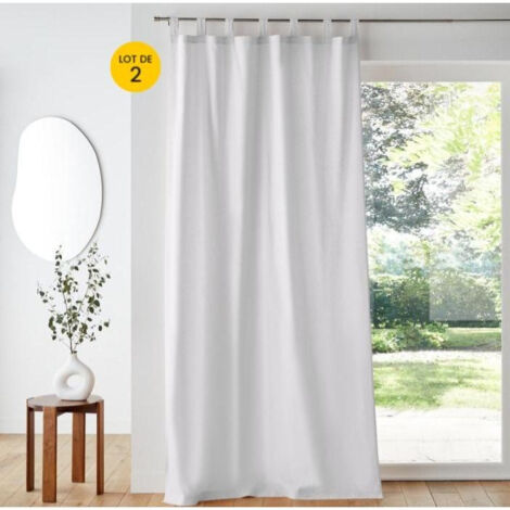 Lot de 2 rideaux unis à passants – 140 x 260 cm – Polyester Essentiel Blanc