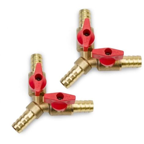 Lot de 2 Robinet à Boisseau Sphérique 3 Voies en Laiton, Raccords en Y avec 2 Interrupteurs – Pour Arrêt Précis.