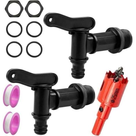 Lot de 2 Robinet Cuve Plastique, Robinet Recuperateur Eau de Pluie, Adaptateur Robinet Tuyau Arrosage, Robinet de Rechange en Plastique, pour le Jardin, l'Industrie, Recuperateur Eau de Pluie