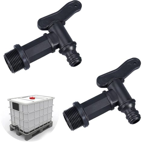 Lot de 2 Robinet de Cuve Arrière en  à Enfoncer, Robinets de Rechange en  pour Citerne D'eau de Pluie, Adaptateur de boîte de Rangement d'eau IBC
