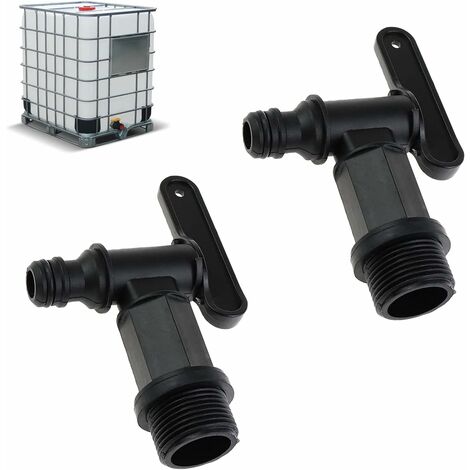 Lot de 2 Robinet de Cuve Arrière en Plastique à Enfoncer, Robinets de Rechange en Plastique pour Citerne d'eau de Pluie, Adaptateur de boîte de Rangement d'eau IBC KoleZy