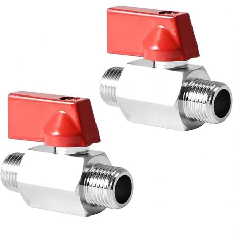Lot de 2 robinets à boisseau sphérique en laiton 3/8" x 3/8" AG Mini robinet à boisseau sphérique DN10 Interrupteur d'arrêt avec poignée rouge Vanne d'arrêt en laiton pour conduites d'eau Robinet