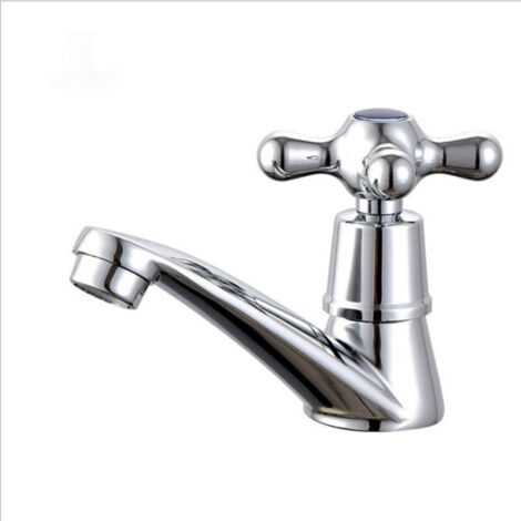 Lot de 2 Robinets Automatiques Chromés pour Lavabo – Mitigeur Eau Chaude et Froide G1/2, Installation Monotrou, Corps en Laiton avec Cartouche en Cuivre, Robinet Auto-Fermant pour Salle de Bain