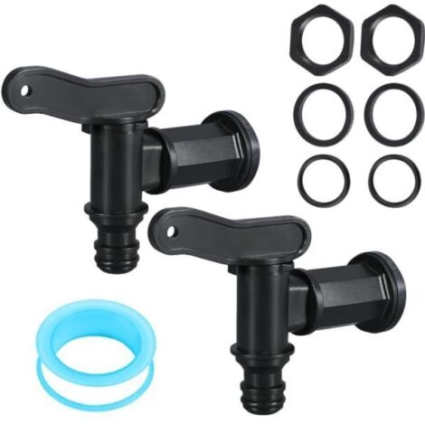 Lot de 2 robinets d'eau de pluie en plastique - 3/4" - Avec bande étanche - Robinet de rechange pour réservoir d'eau de pluie