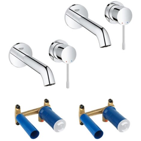 Grohe – Lot de 2 robinets lavabo muraux – Mitigeur mural 2 trous – Finition chrome ultra résistant – Longueur bec 18,3 cm – Entraxe 11 cm
