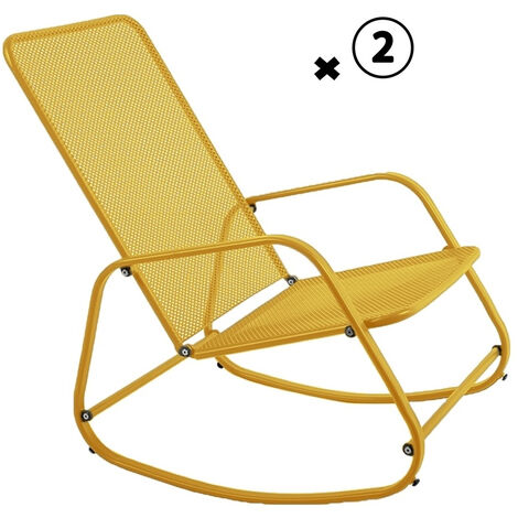 ESSENCIEL GREEN Lot de 2 Rocking Chair, Chaise à Bascule Gordes Jaune Solaire Acier- Mobilier de jardin