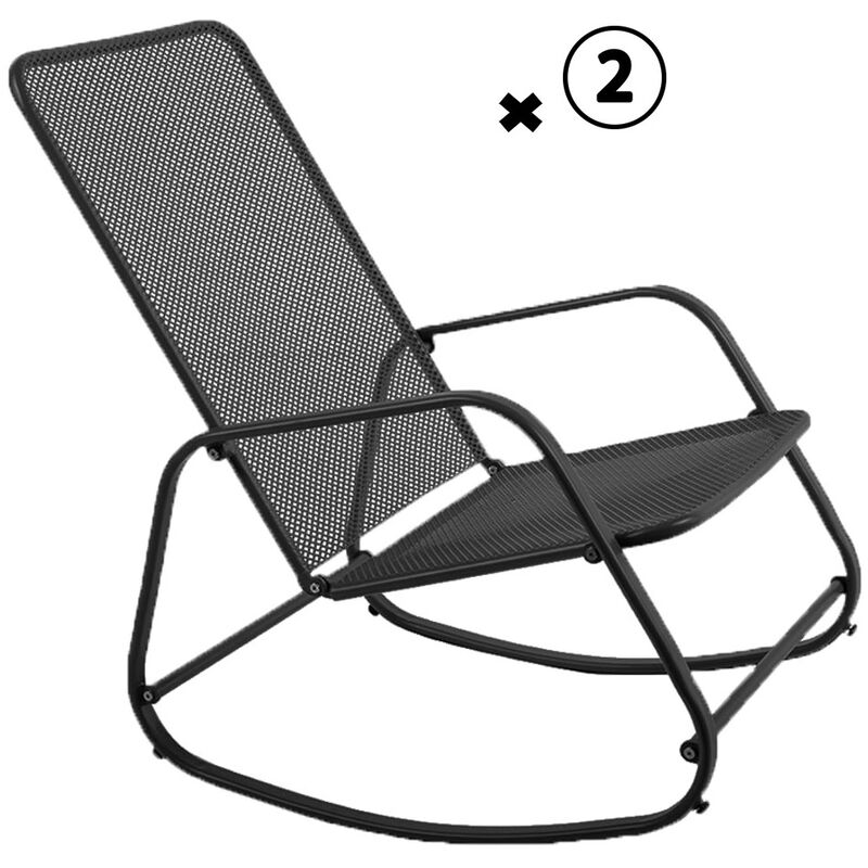 Lot de 2 Rocking Chair, Chaise à Bascule Gordes Graphite Acier- Mobilier de jardin - Graphite
