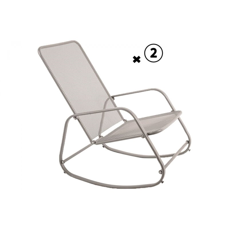 Lot de 2 Rocking Chair, Chaise à Bascule Gordes Mastic Acier- Mobilier de jardin - Gris