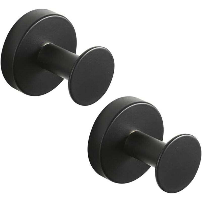Lot de 2 Rond Crochet Patère en Acier Inoxydable Couleur Noire, Crochet Peignoir Finition Peinte en Noir Fixation Murale, Support Serviette Style