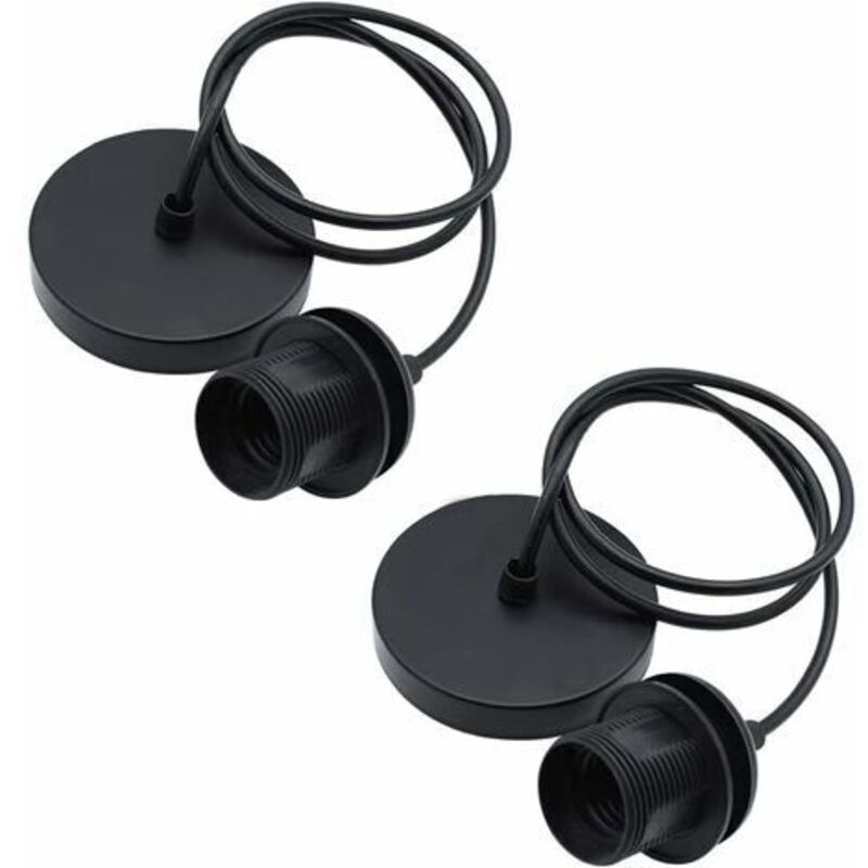 Lot de 2 rosaces E27 en chrome noir avec anneau de verrouillage pour abat-jour pour suspension de bricolage Lustres vintage Lampe à suspendre moderne