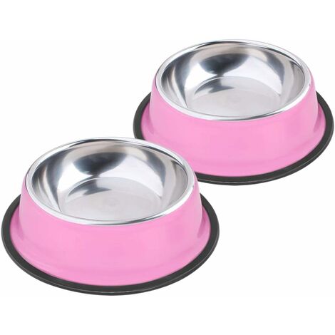 Lot de 2 Rose Gamelle en Acier Inoxydable avec Base en Caoutchouc Antidérapant pour Les Petits Chien et Chat (200ML)