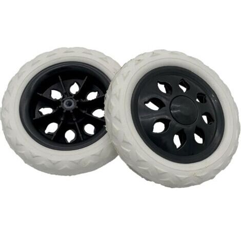 Lot de 2 roues de rechange pour caddie de courses - 1 paire - Blanc et noir, Centre noir avec bande de roulement blanche