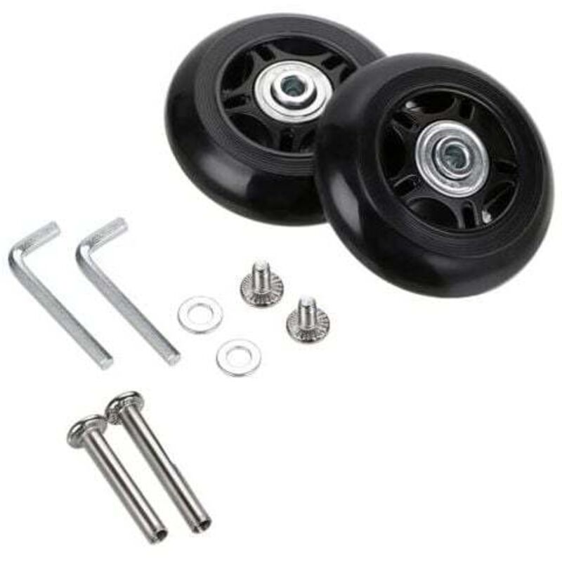 Lot de 2 roues de rechange pour valise, roulements de réparation, 70 x 24 mm, noires,