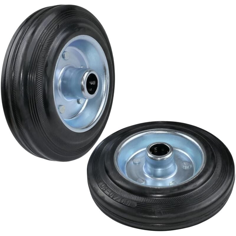 Lot de 2 Roues roulettes de chariot Ø160 mm avec roulement à billes - capacité de charge 130 kg - couleur de roue: noir en caoutchouc - jante en acier