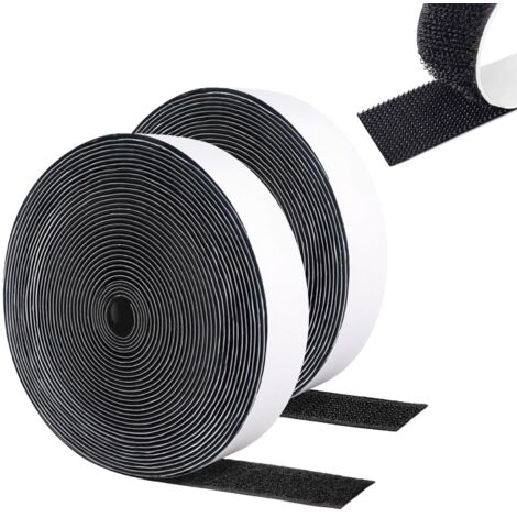Lot de 2 Rouleau Scratch Autocollant,Scratch Autocollant Double Face,Scratch Autocollant Pour Moustiquaire,Bande Scratch Adhésive,Ruban Scratch Autocollant,Bande Double Face Scratch,5M,Noir