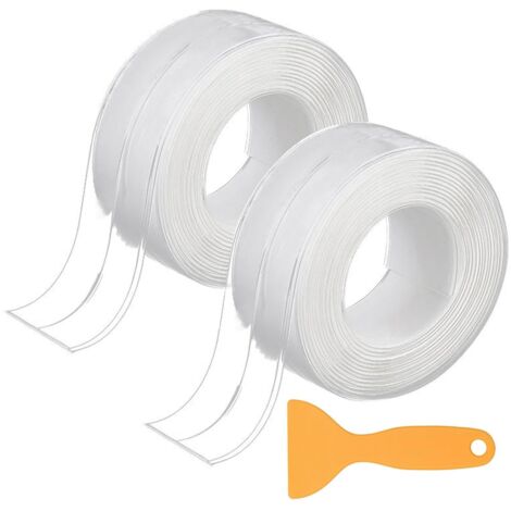Lot de 2 rouleaux de bande d'étanchéité autocollante en PVC imperméable pour cuisine, salle de bain, toilettes, plafond, coutures, protection des bords, plinthe souple autocollante, 38 mm x