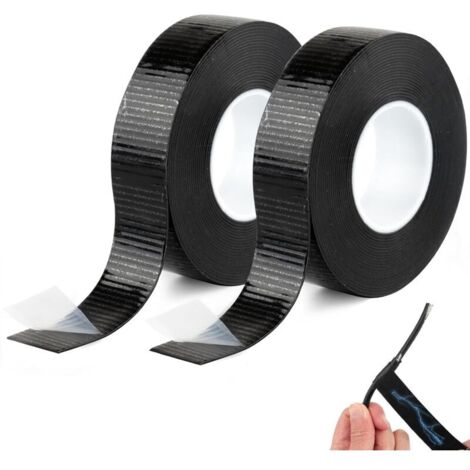 Lot de 2 rouleaux de ruban isolant auto-soudant - 10 m x 23 mm x 0,8 mm - Étanche - Noir - Ruban adhésif auto-soudant - Ruban vulcanisant - Pour isoler, réparer et regrouper