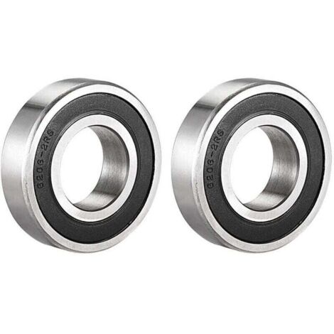 Lot de 2 roulements à billes 6206-2RS scellés, 30 x 62 x 16 mm, pré-lubrifiés, double joint en acier chromé, roulement à billes rainuré 6206RS