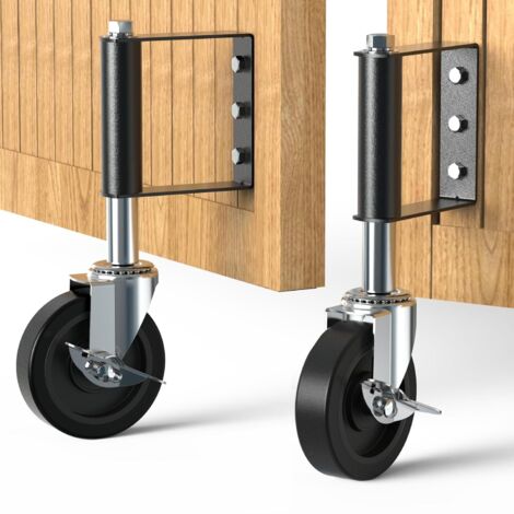 Lot de 2 Roulettes de Portail Robuste 100mm Capacité 100kg Roues Pivotantes à Ressort Pour Bois et Clôture Noir
