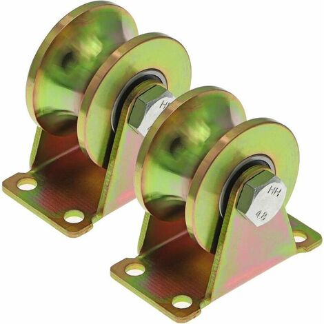 Lot de 2 roulettes de porte coulissante 50 mm, roulettes en acier avec rainure en U, roues à rainure en U pour voie inversée, machine industrielle, porte roulante, capacité de charge 300 kg par roue