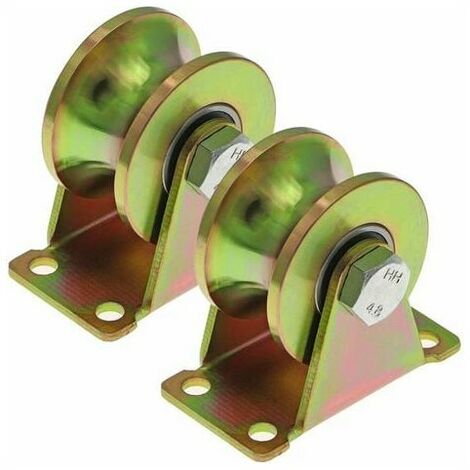 Lot de 2 roulettes de porte coulissante 50 mm, roulettes en acier avec rainure en U, roues à rainure en U pour voie inversée, machines industrielles, portes roulantes, couleur laiton, poulies (73 x 40