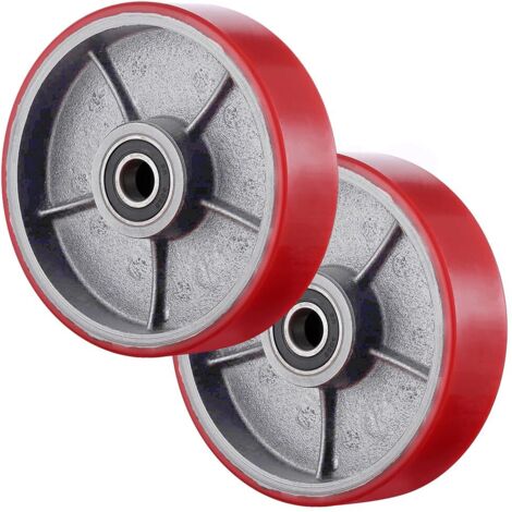 Lot de 2 Roulettes de Transpalette Polyuréthane PU 200 x 50 mm, 3000kg Max noyau acier inoxydable, axe de 20 mm avec roulement à billes double montageaxe Roue pour matériel d'atelier chariots manuels