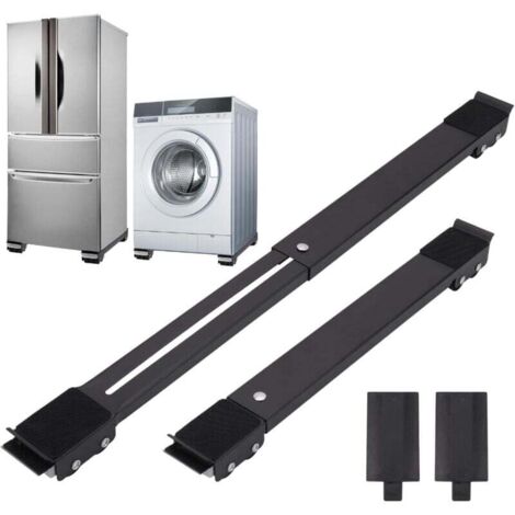 Lot de 2 roulettes extensibles pour meubles, roulettes réglables pour machine à laver, support mobile en métal pour réfrigérateur, lave-linge, sèche-linge, lave-vaisselle, noir