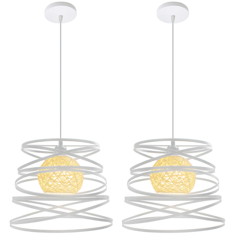 Lot de 2 Rétro Suspension industrielle Lustre Abat jours forme de ressort Ø 30cm Métal Style vintage - Blanc