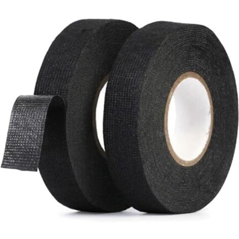 Lot de 2 Ruban de Câbles Noir,15M x19mm Résistant à la Chaleur Rubans Ruban Adhésif Isolant électrique, Ruban en Tissu pour Faisceaux de Câbles, Ménage Voiture Moto