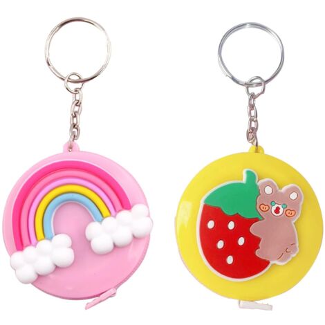 Lot de 2 rubans à mesurer rétractables arc-en-ciel + ours fraise avec anneau porte-clés