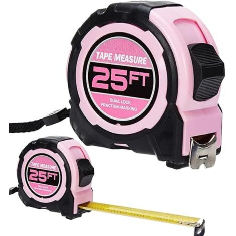Lot de 2 rubans à mesurer rose, 7,6 m à double verrouillage, marquage des fractions