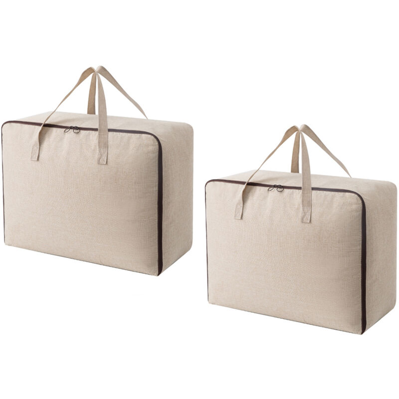 Lot de 2, Sac de Rangement Souple Respirant en Toile de Coton avec poignées, Beige
