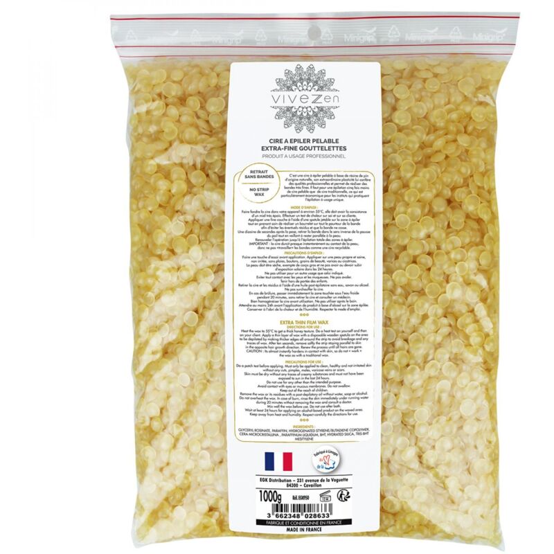 Lot de 2 sachets gouttelettes, perles de cire à épiler pelable - Extra fine - 100% fait en France - Vivezen