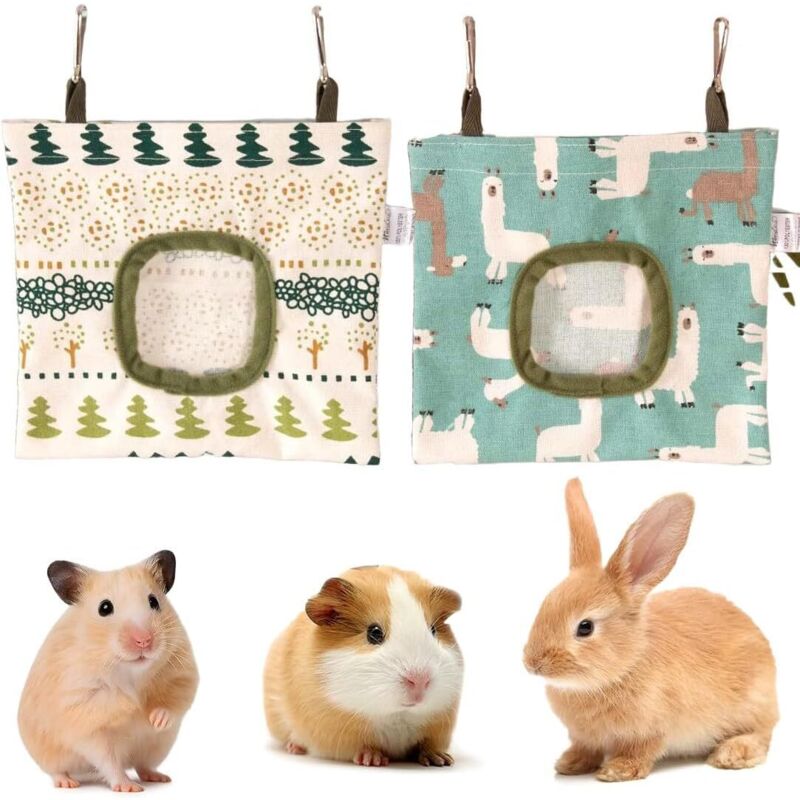 Lot de 2 sacs à foin pour lapin, mangeoire, lapin, petit animal, pour lapin/chinchilla