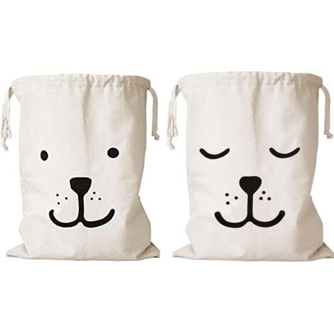 Lot de 2 sacs à linge en toile, grand format, avec cordon de serrage.
