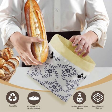 Lot de 2 sacs à pain réutilisables en cire d'abeille, grands sacs à pain au levain en lin