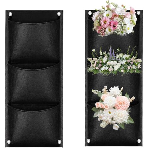 Lot de 2 sacs à plantes suspendus - En feutre - Pour jardin, balcon, cour, décoration de la maison (3 poches)