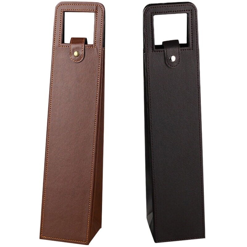 Feiyue - Lot de 2 sacs à vin portables en cuir pour bouteilles de vin rouge, boîtes de rangement pour cadeaux avec poignée, noir et marron