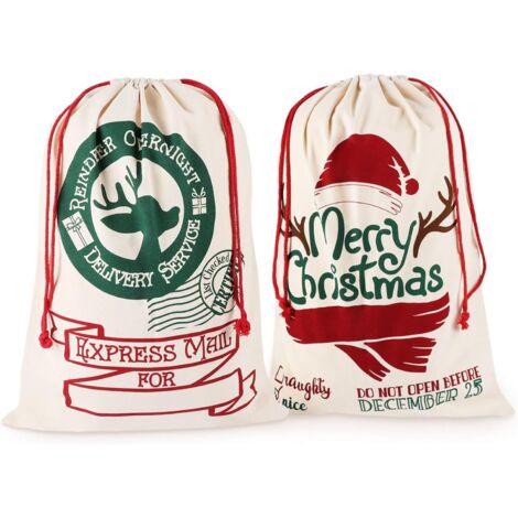 Lot de 2 sacs cadeaux de Noël réutilisables avec cordon de serrage, style vintage, personnalisables