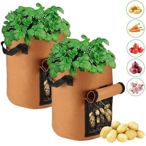Lot de 2 Sacs de Culture 10 Gallons pour Pommes de Terre, Sacs de Planteur Portable en Non-Tissé avec Poignées et Rabat d'Accès