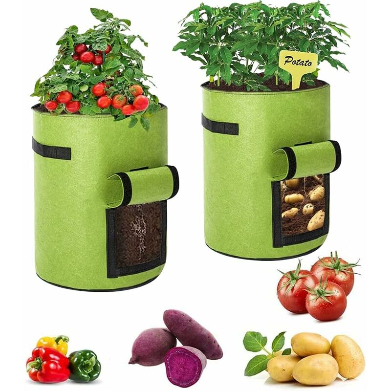 Lot de 2 sacs de culture de plantes, sacs de culture de pommes de terre de jardin (7 gallons, noir)