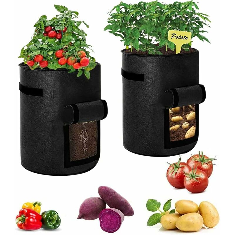 Oylda - Lot de 2 sacs de culture de plantes, sacs de culture de pommes de terre de jardin (5 gallons, noir)