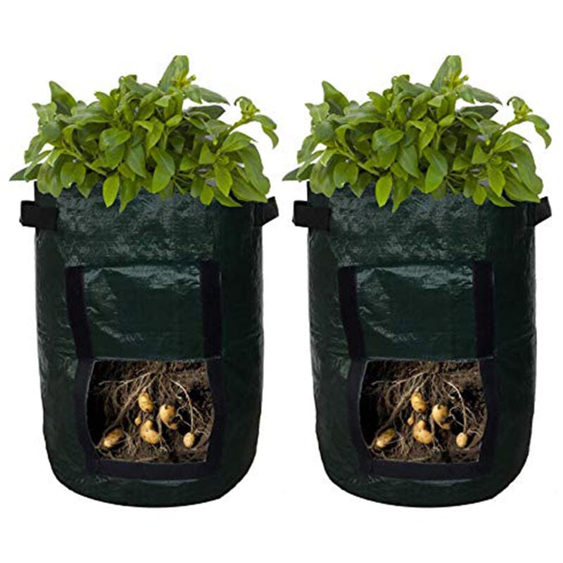 Tuserxln - Lot de 2 sacs de culture noirs sac de culture de pommes de terre portable sacs de jardinière pochette de plantation avec poignées rabat